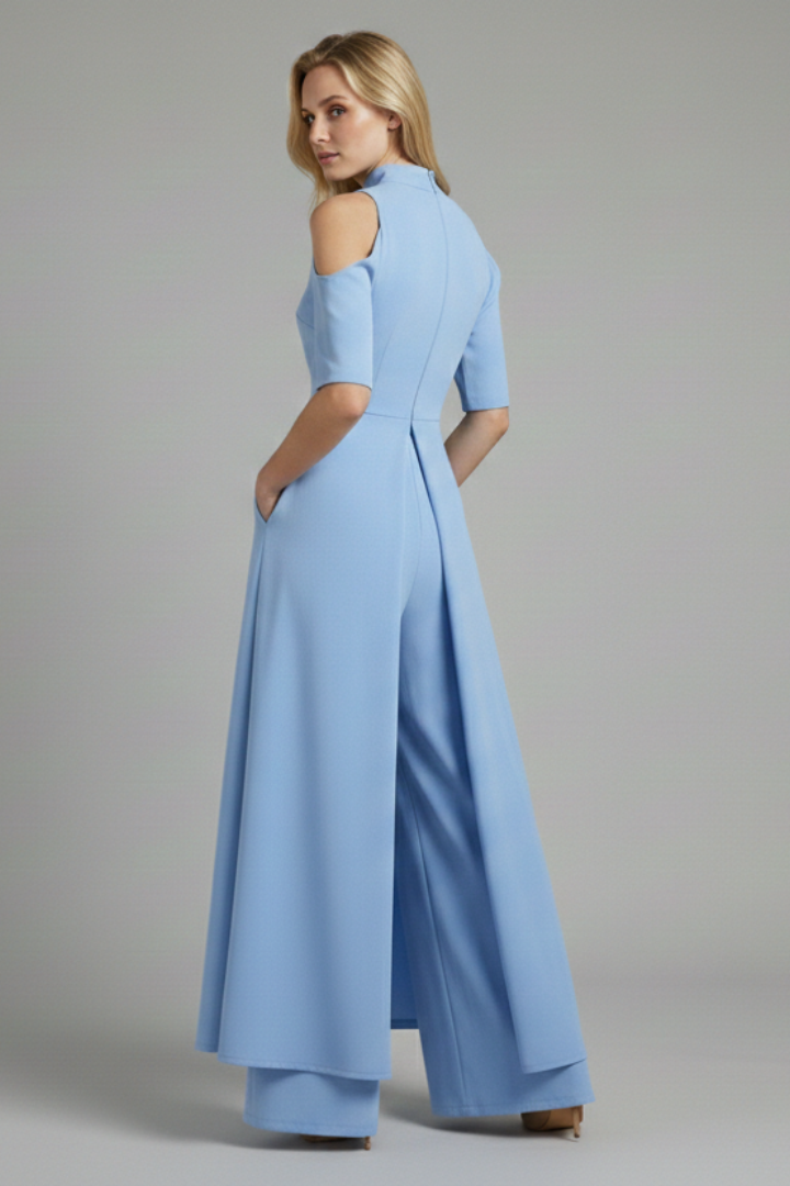 Women's Jumpsuit with Straight Legs and Round Neckline