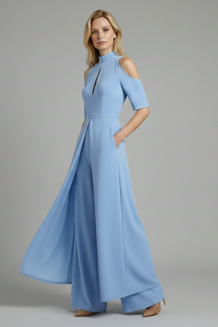 Women's Jumpsuit with Straight Legs and Round Neckline