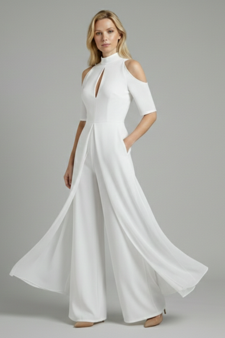 Women's Jumpsuit with Straight Legs and Round Neckline