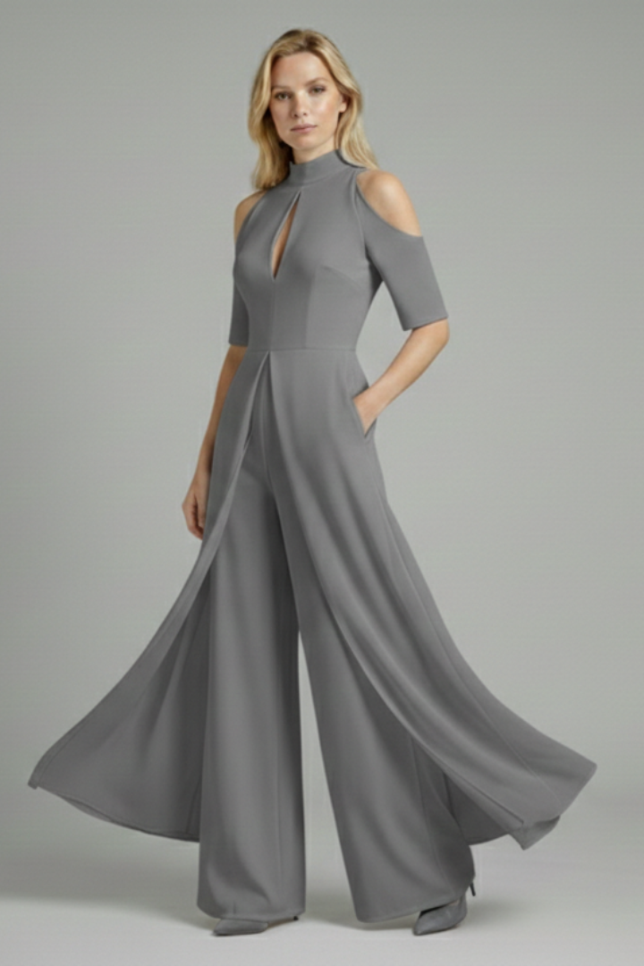 Women's Jumpsuit with Straight Legs and Round Neckline