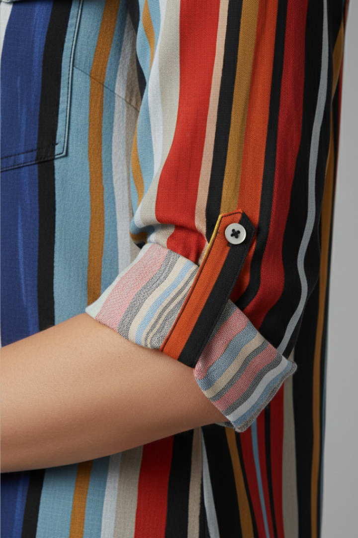 Women’s Loose-Fit Shirt with Button Placket and Vertical Stripes