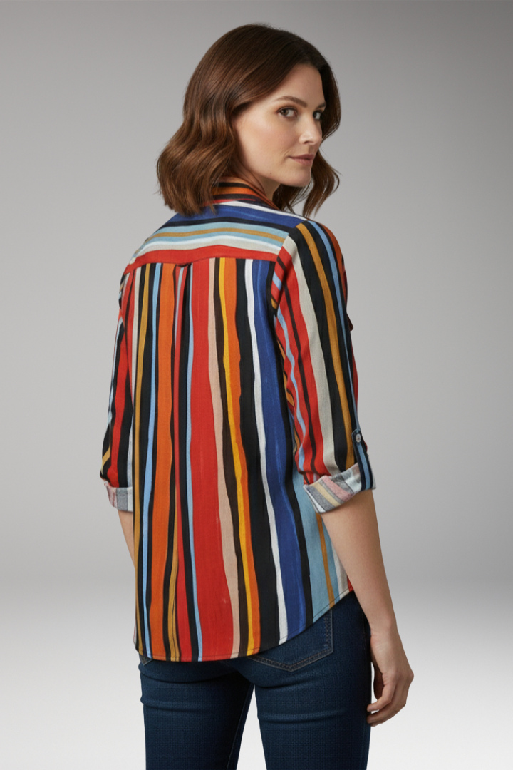 Women’s Loose-Fit Shirt with Button Placket and Vertical Stripes