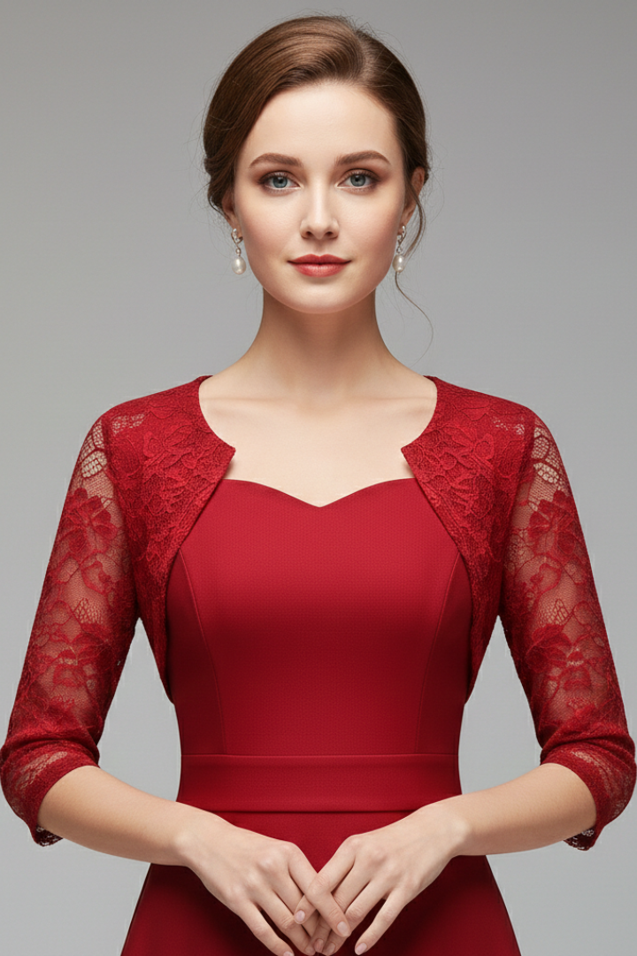 Women's Midi Dress with Lace Sleeves and Swing Skirt