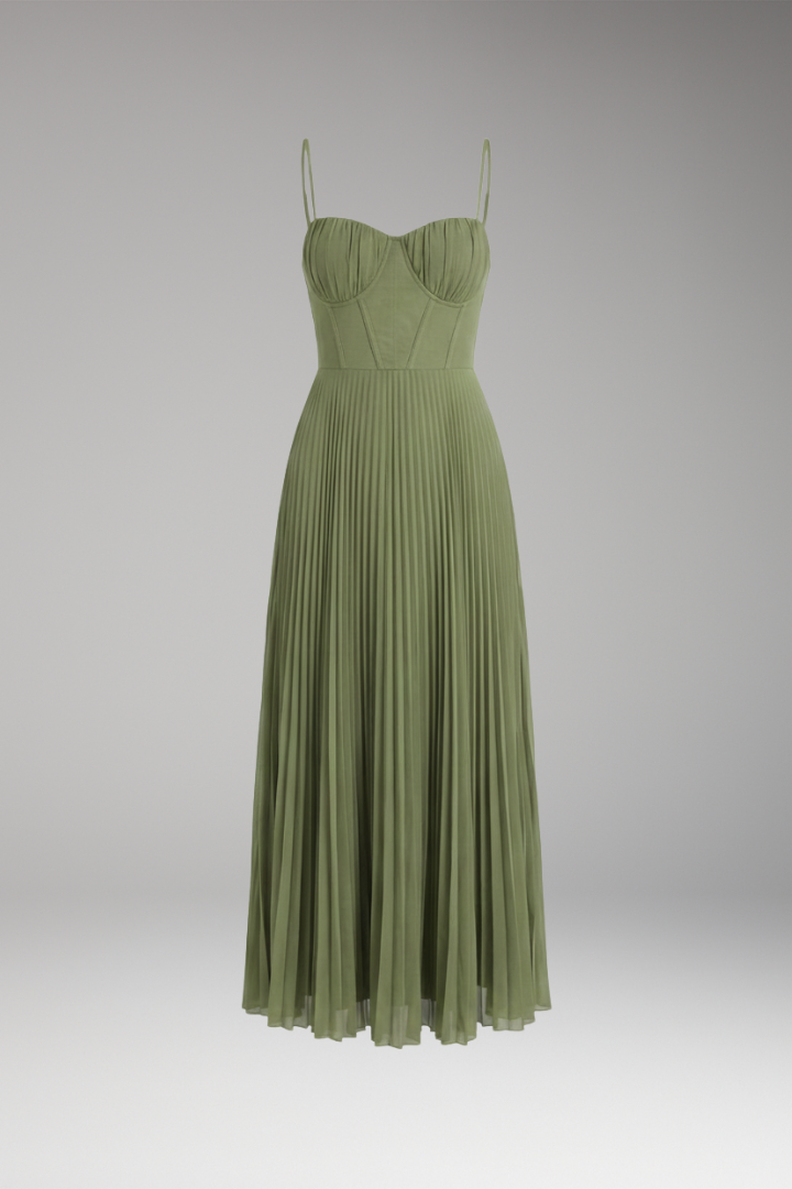 Women's Midi Sleeveless Dress with Pleated Tulle Bustier