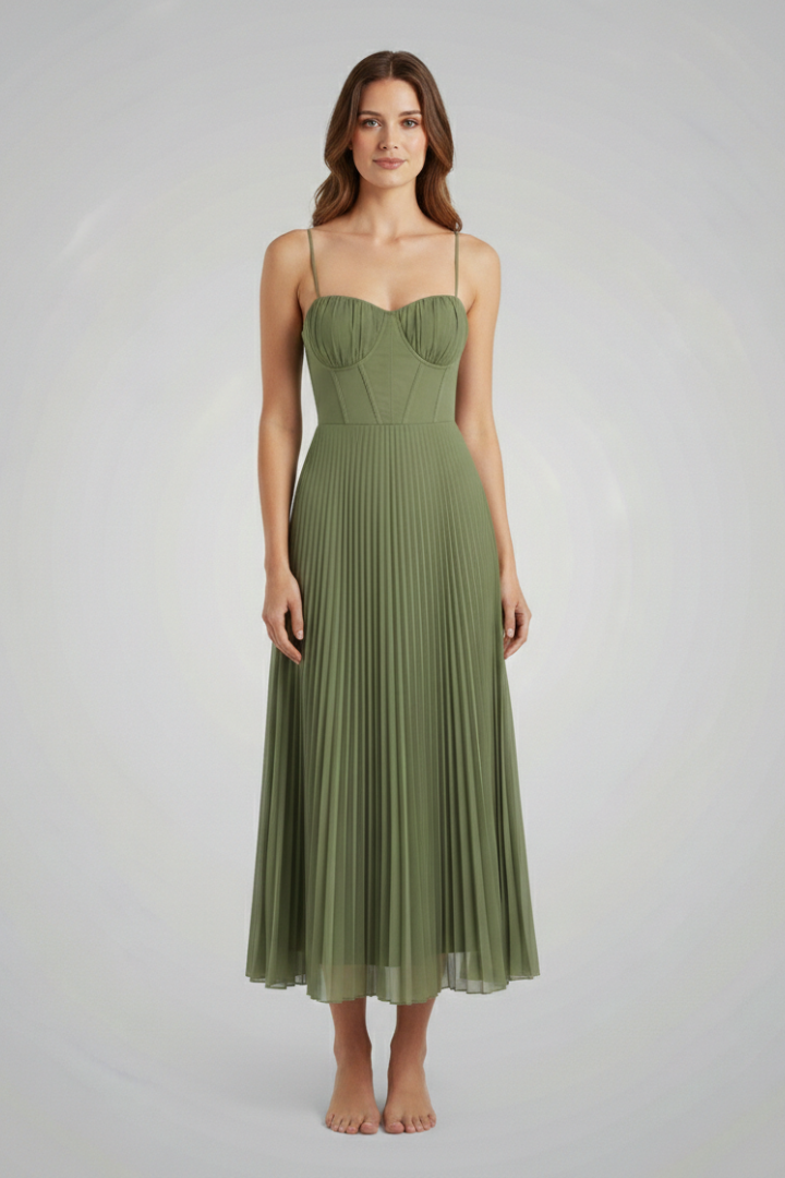 Women's Midi Sleeveless Dress with Pleated Tulle Bustier