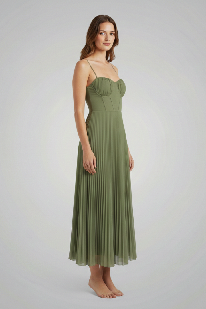 Women's Midi Sleeveless Dress with Pleated Tulle Bustier