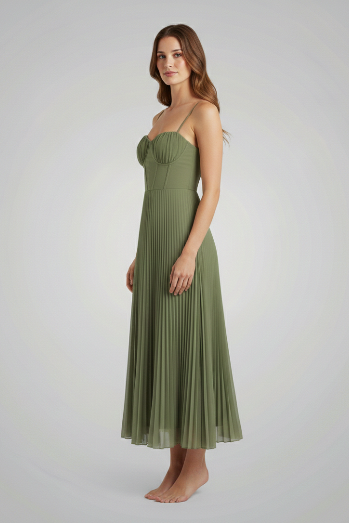 Women's Midi Sleeveless Dress with Pleated Tulle Bustier