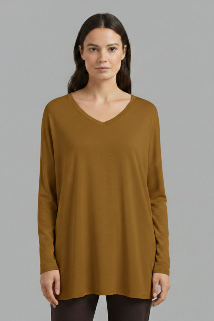 Women's Oversized Shirt with V-Neck and Long Sleeves