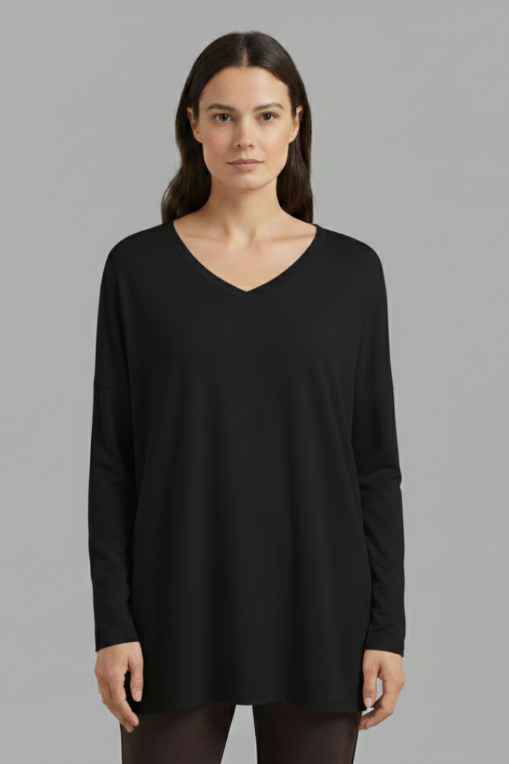 Women's Oversized Shirt with V-Neck and Long Sleeves