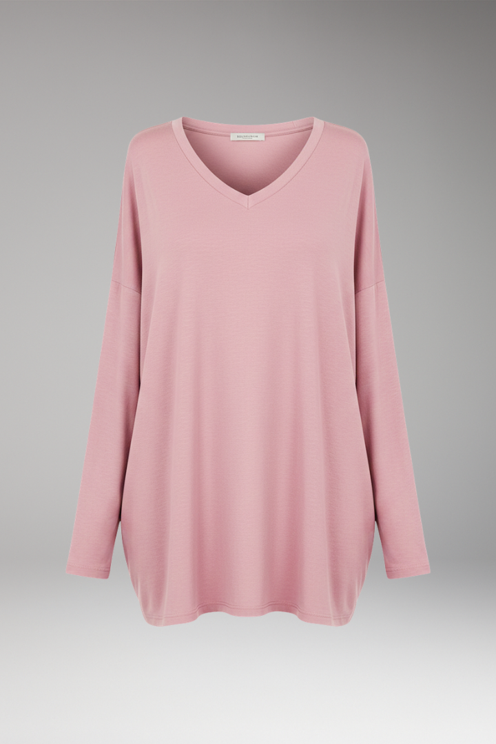 Women's Oversized Shirt with V-Neck and Long Sleeves