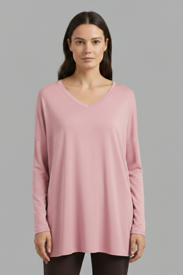 Women's Oversized Shirt with V-Neck and Long Sleeves