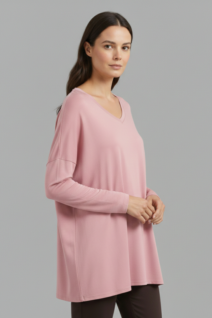 Women's Oversized Shirt with V-Neck and Long Sleeves