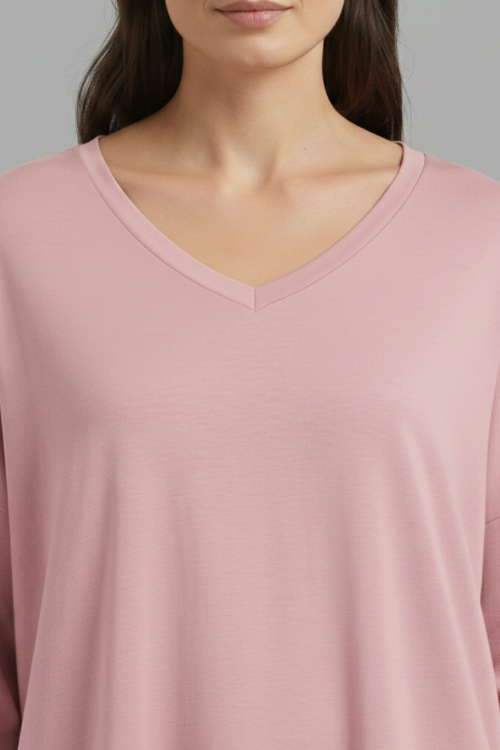 Women's Oversized Shirt with V-Neck and Long Sleeves