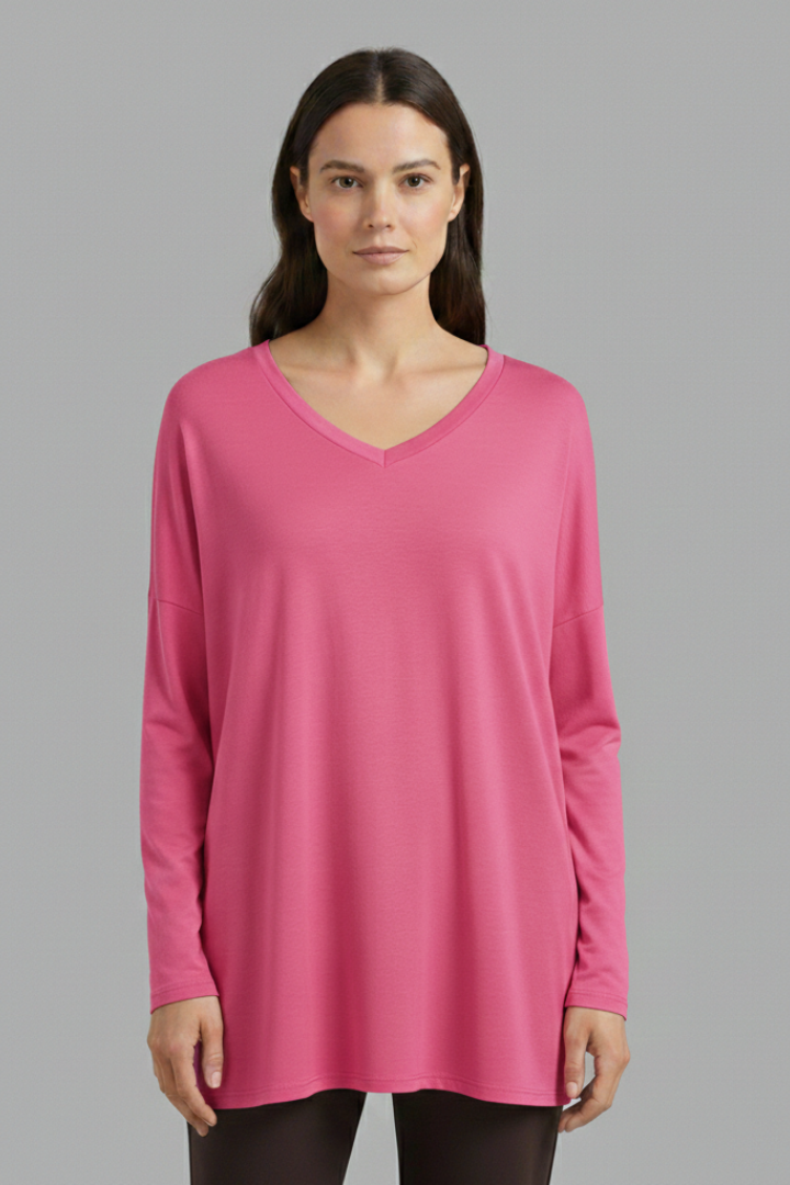 Women's Oversized Shirt with V-Neck and Long Sleeves