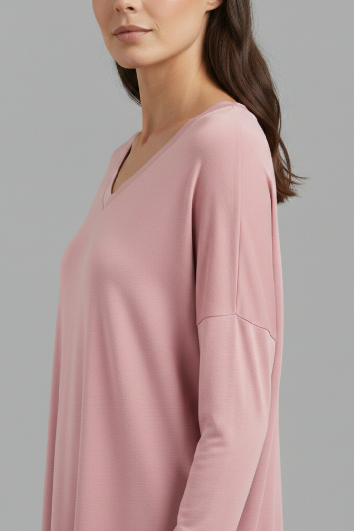 Women's Oversized Shirt with V-Neck and Long Sleeves