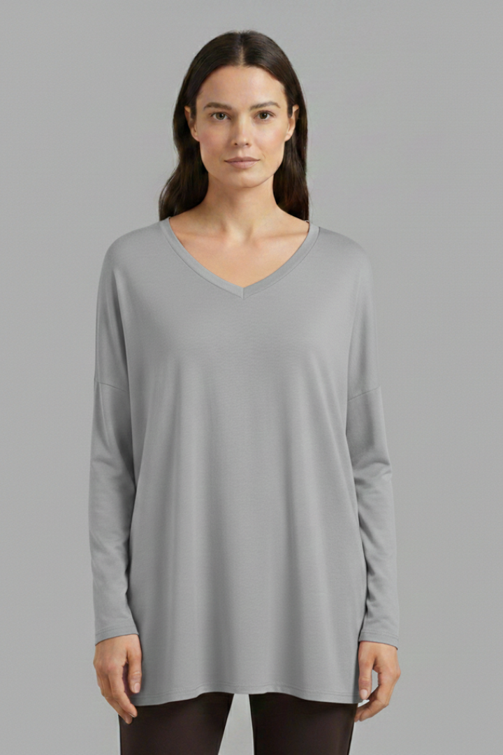 Women's Oversized Shirt with V-Neck and Long Sleeves