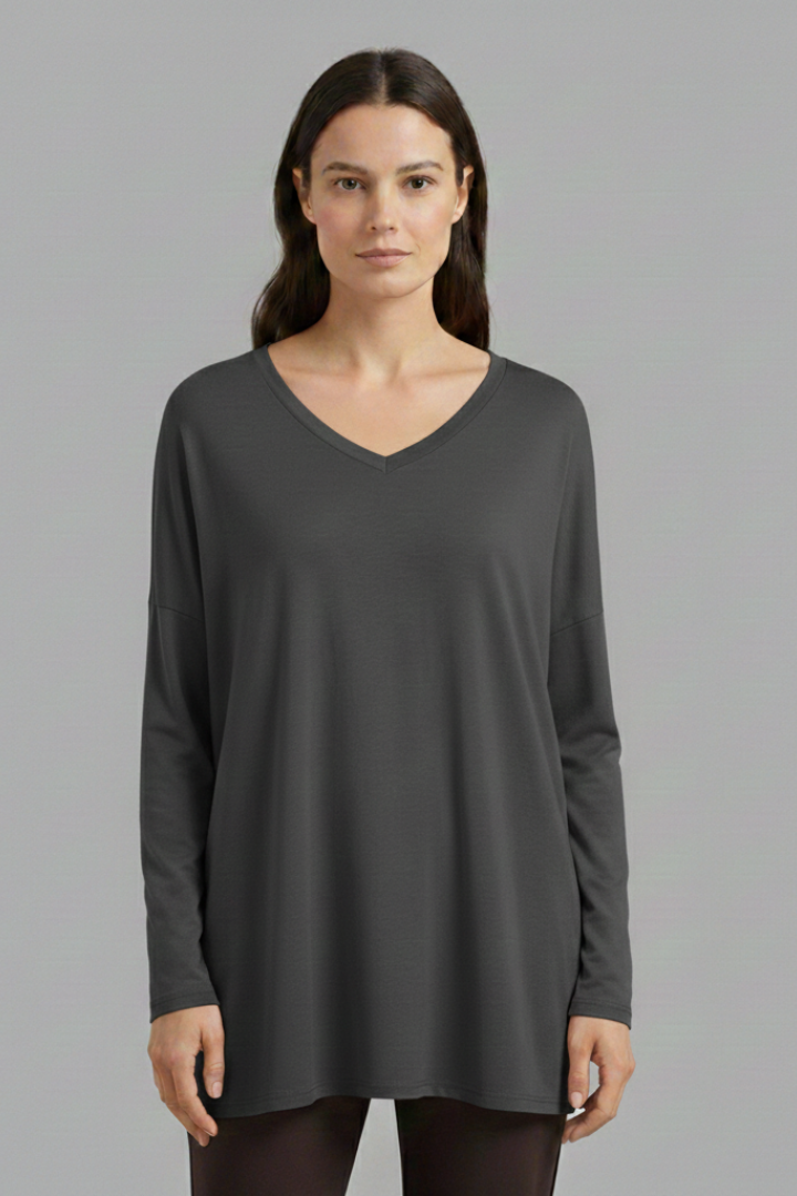 Women's Oversized Shirt with V-Neck and Long Sleeves
