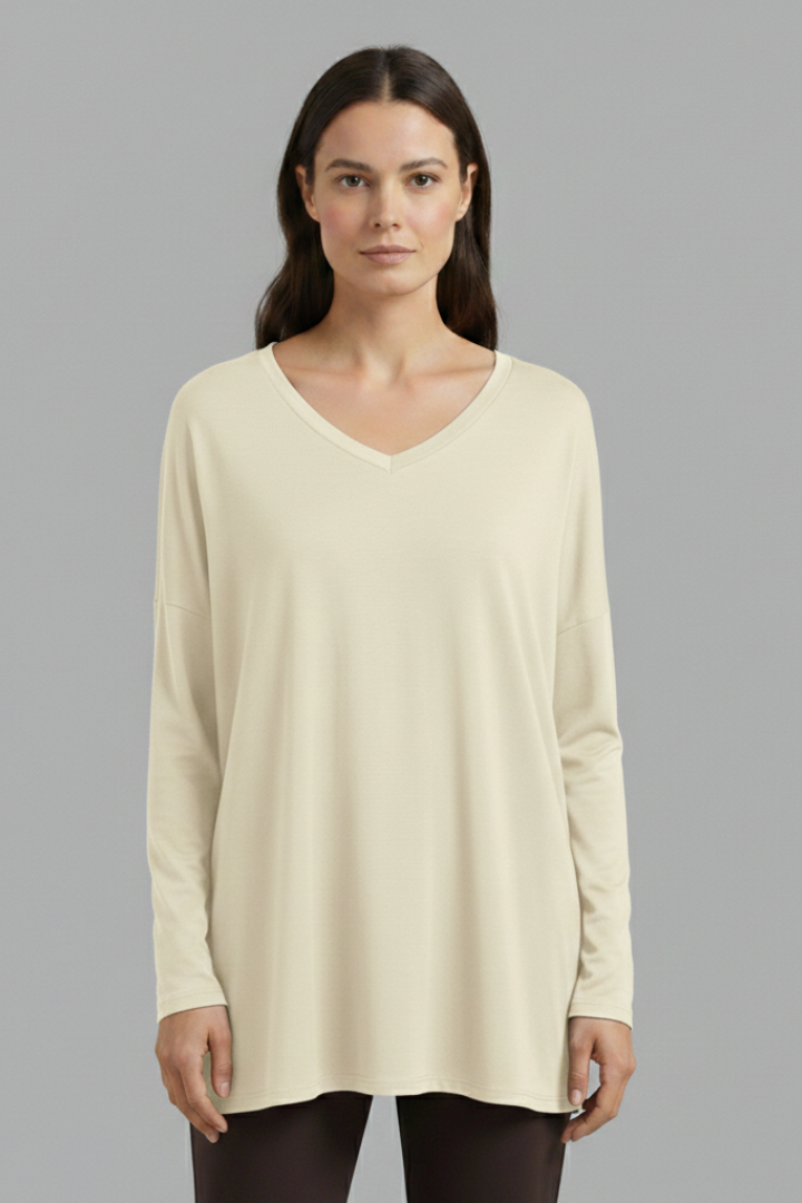 Women's Oversized Shirt with V-Neck and Long Sleeves