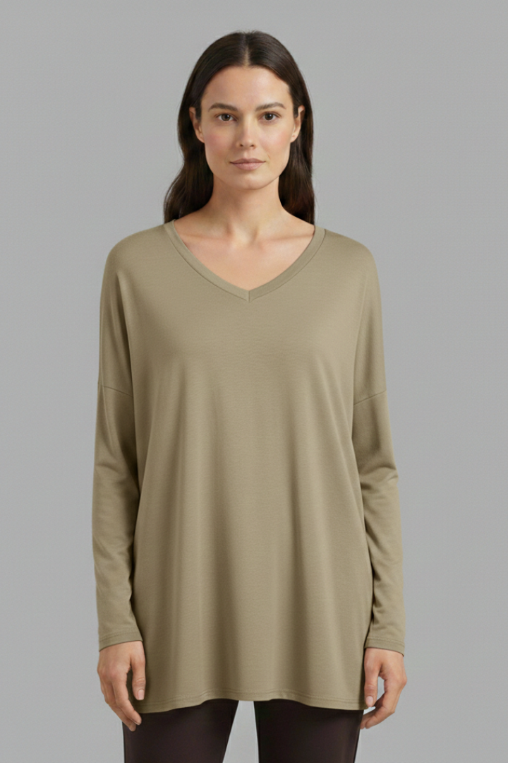 Women's Oversized Shirt with V-Neck and Long Sleeves