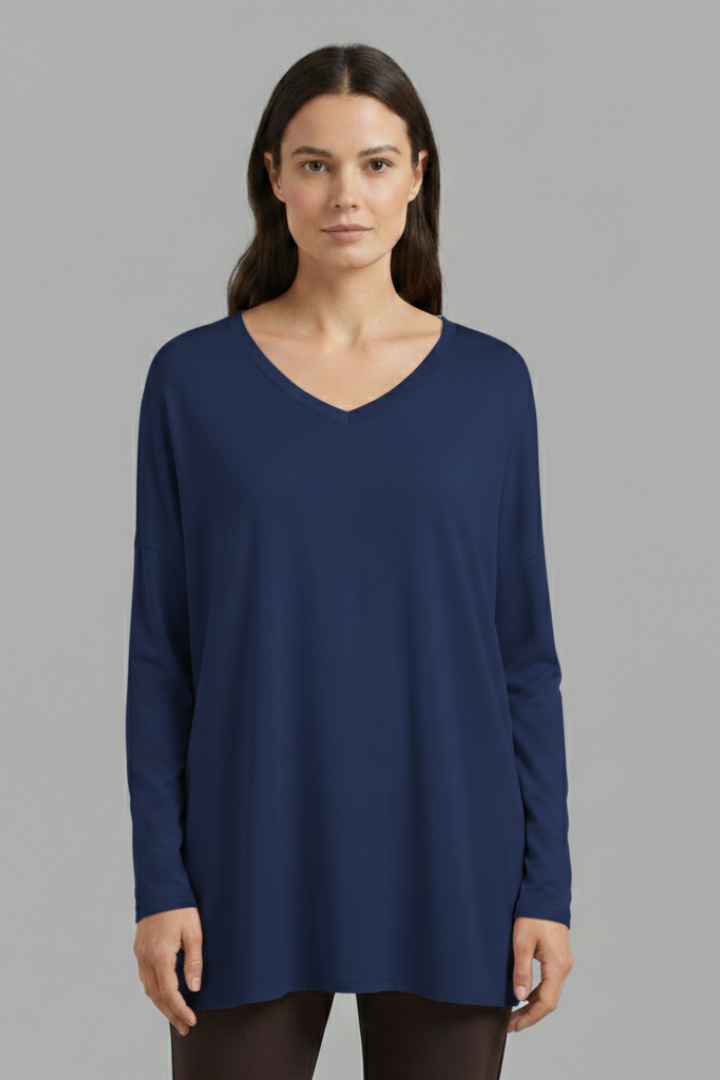 Women's Oversized Shirt with V-Neck and Long Sleeves