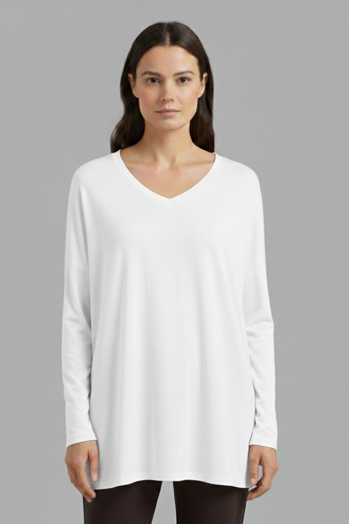 Women's Oversized Shirt with V-Neck and Long Sleeves