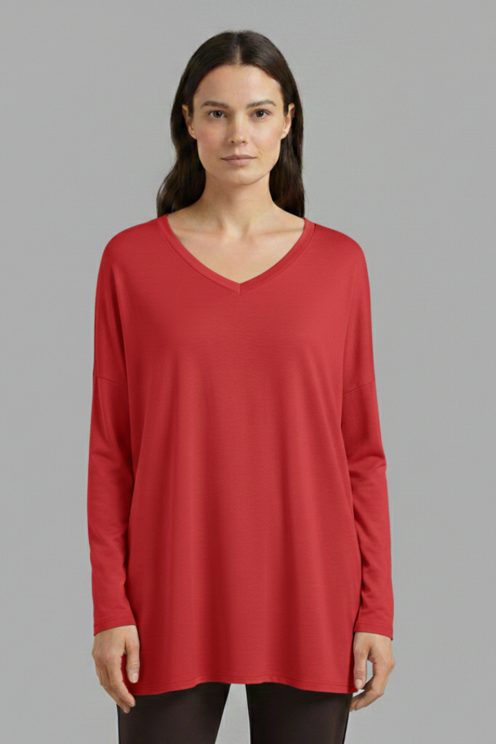 Women's Oversized Shirt with V-Neck and Long Sleeves