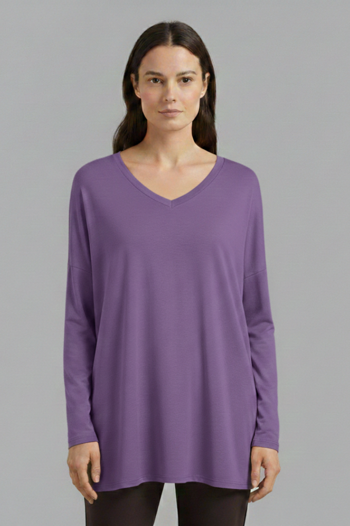 Women's Oversized Shirt with V-Neck and Long Sleeves