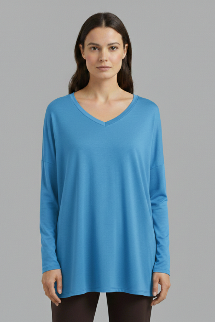 Women's Oversized Shirt with V-Neck and Long Sleeves