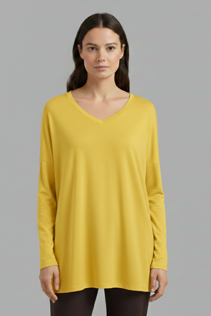Women's Oversized Shirt with V-Neck and Long Sleeves