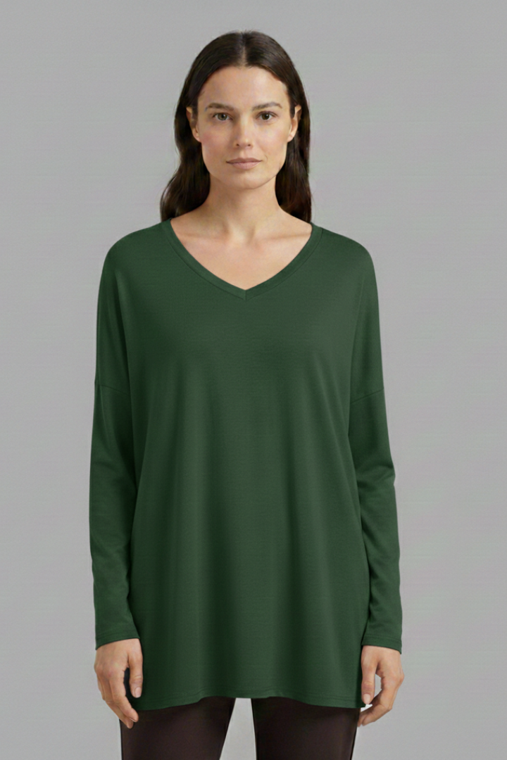 Women's Oversized Shirt with V-Neck and Long Sleeves