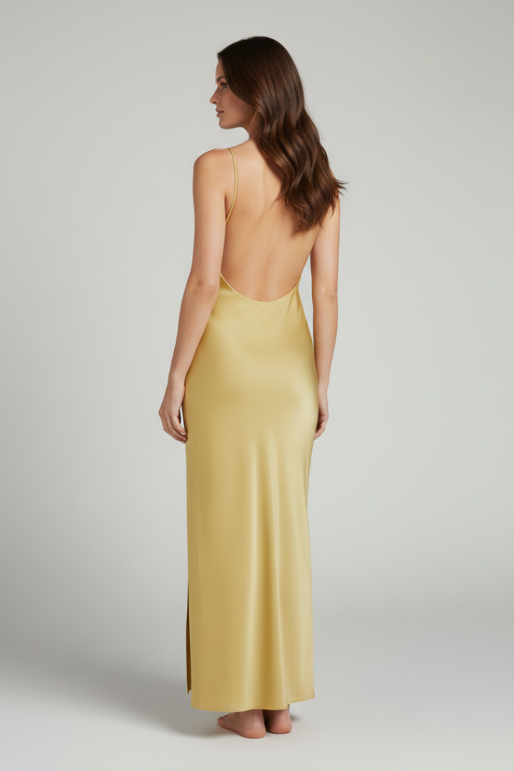 Women's Satin Slip Dress with Slit and Elegant Fit