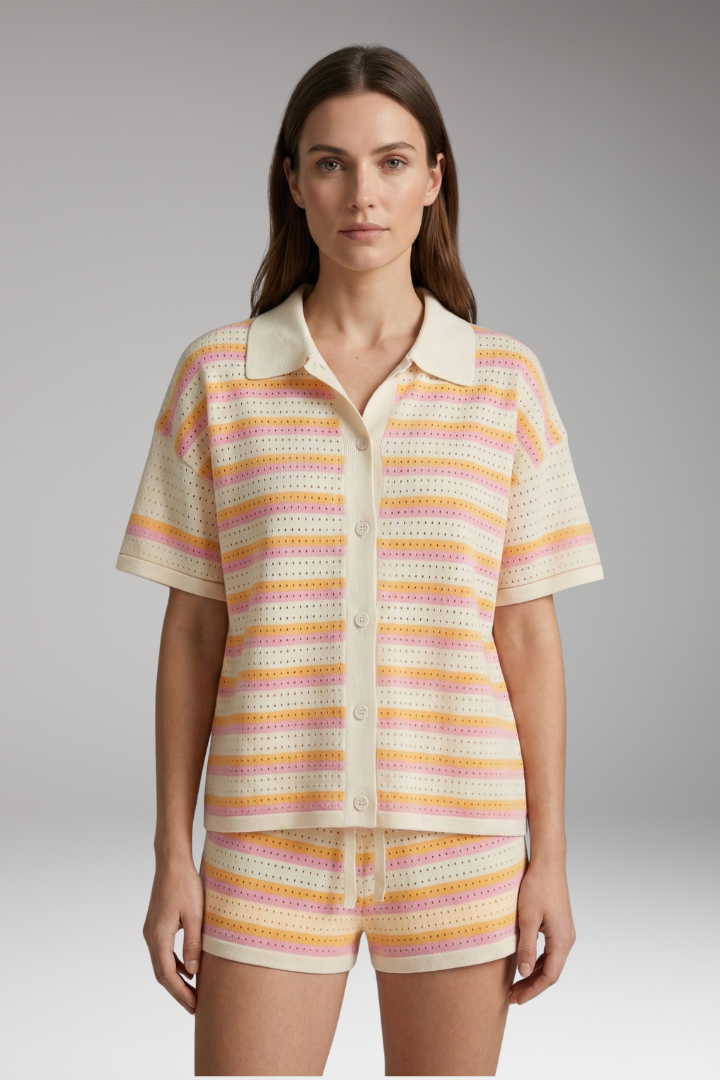 Women's Shirt and Shorts Set with Vibrant Stripes