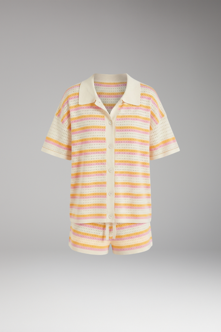 Women's Shirt and Shorts Set with Vibrant Stripes