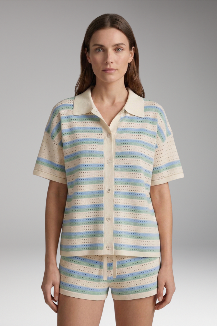Women's Shirt and Shorts Set with Vibrant Stripes