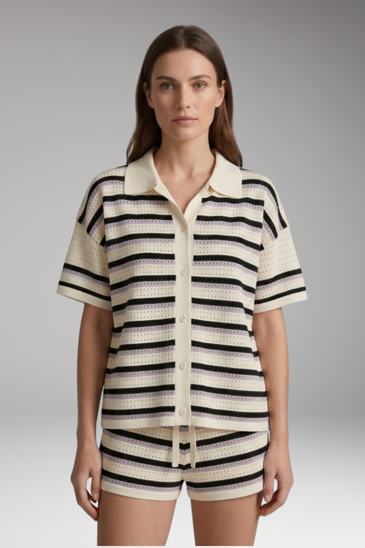 Women's Shirt and Shorts Set with Vibrant Stripes