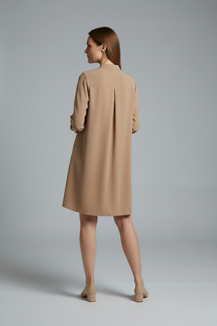 Women's Short Dress with Button Placket and Puff Sleeves