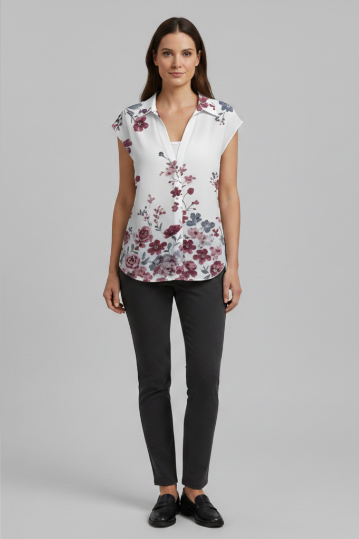 Women’s Summer Top with Collared Neckline and Button Fastening