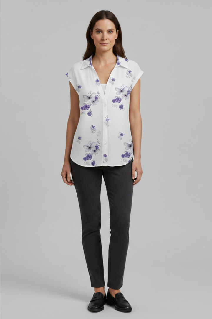 Women’s Summer Top with Collared Neckline and Button Fastening