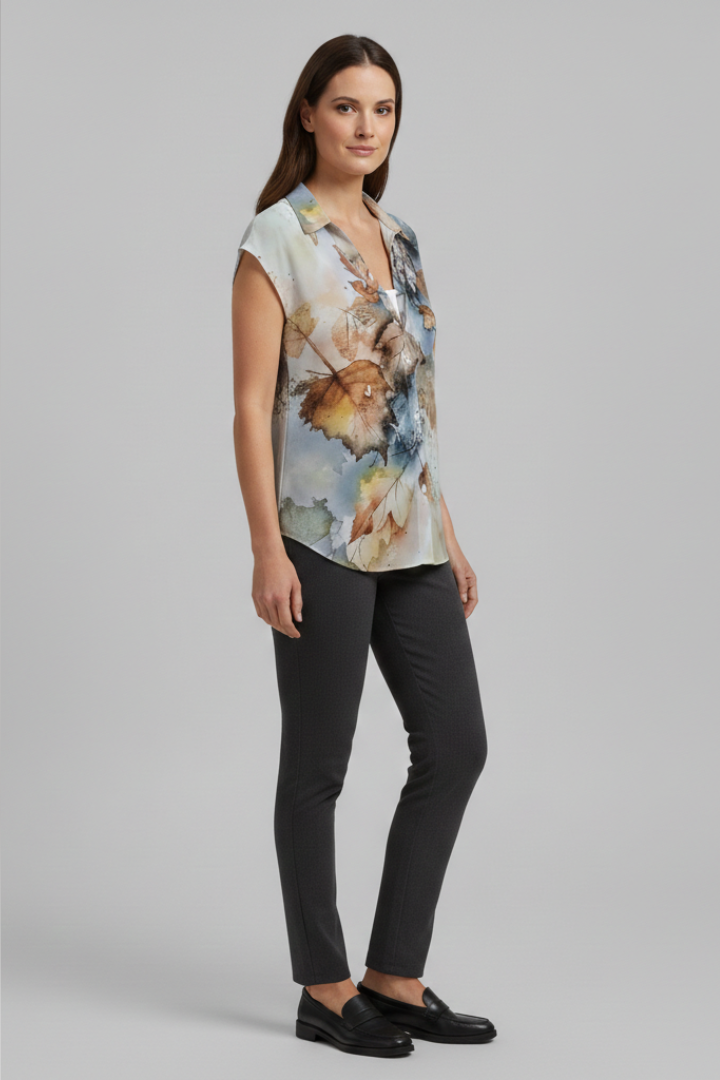 Women’s Summer Top with Collared Neckline and Button Fastening