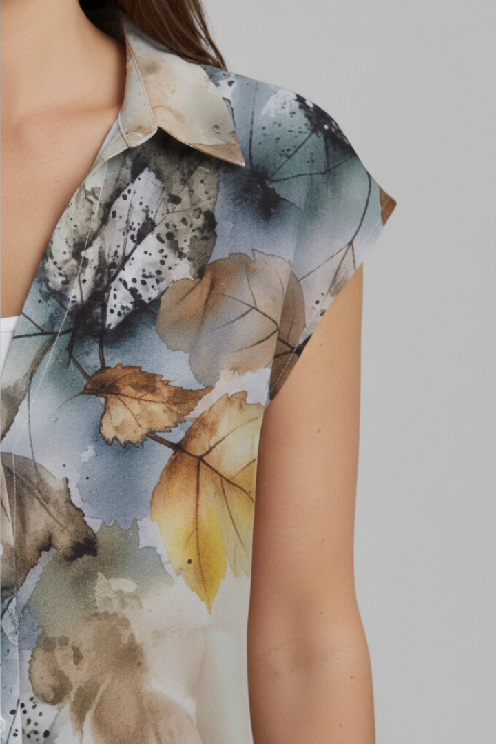 Women’s Summer Top with Collared Neckline and Button Fastening