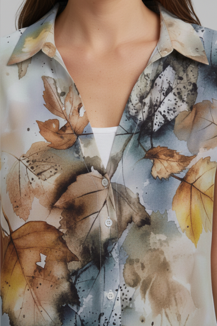 Women’s Summer Top with Collared Neckline and Button Fastening