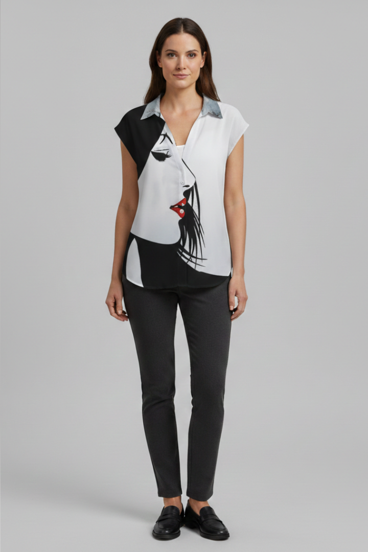 Women’s Summer Top with Collared Neckline and Button Fastening
