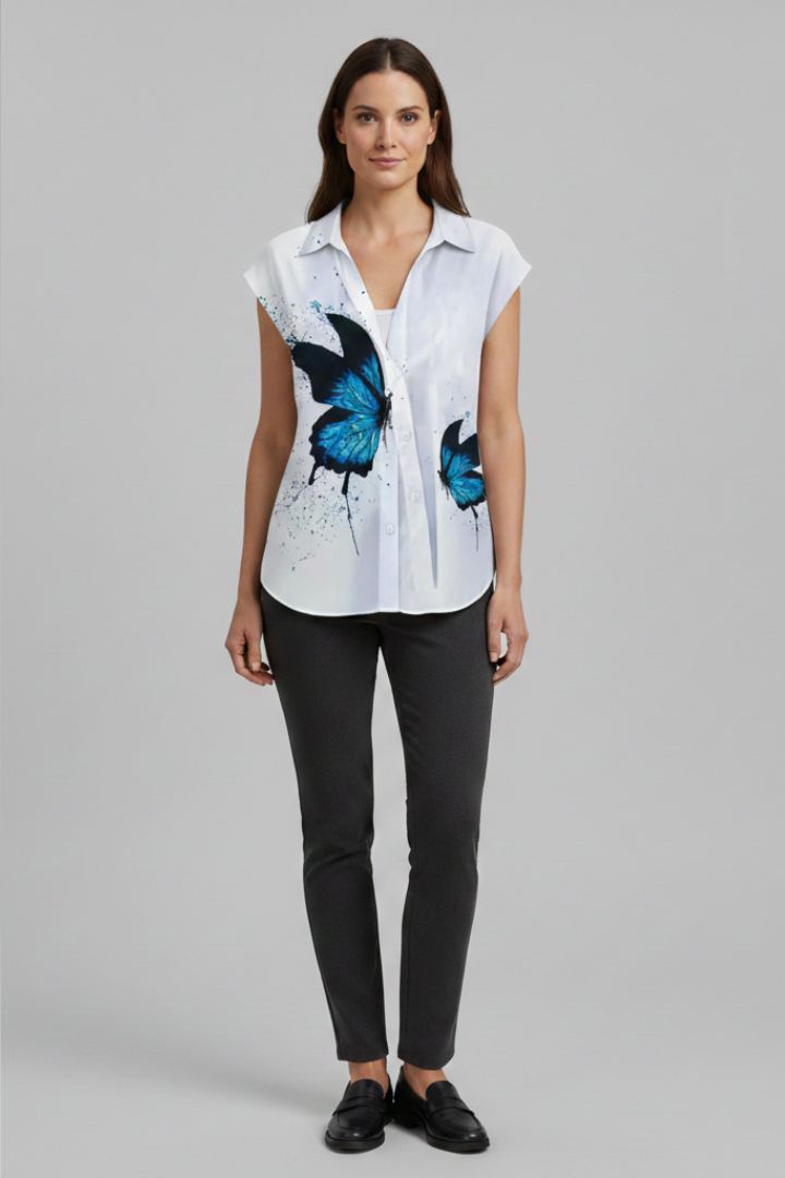 Women’s Summer Top with Collared Neckline and Button Fastening