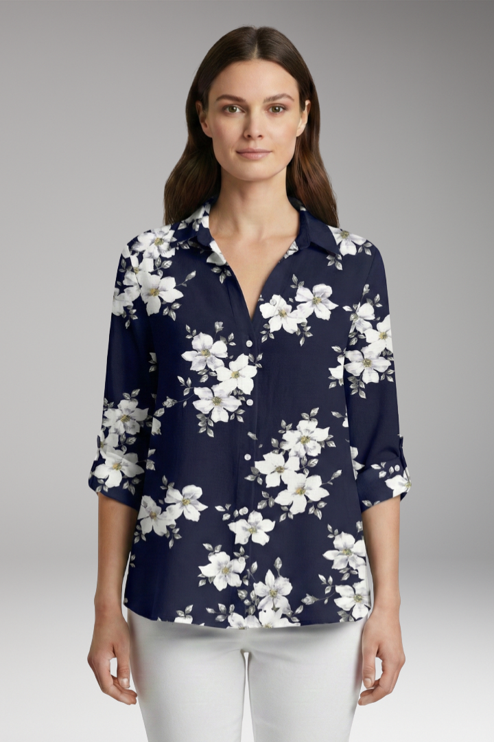 Women’s Top with Floral Print and Long Sleeves