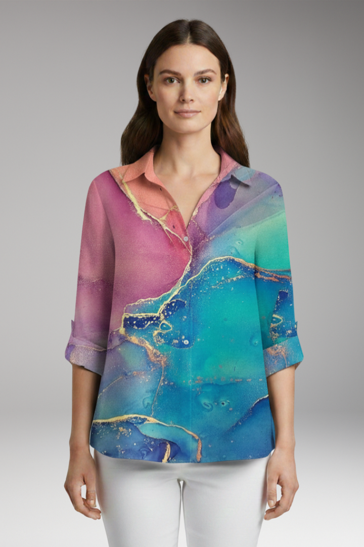 Women’s Top with Floral Print and Long Sleeves