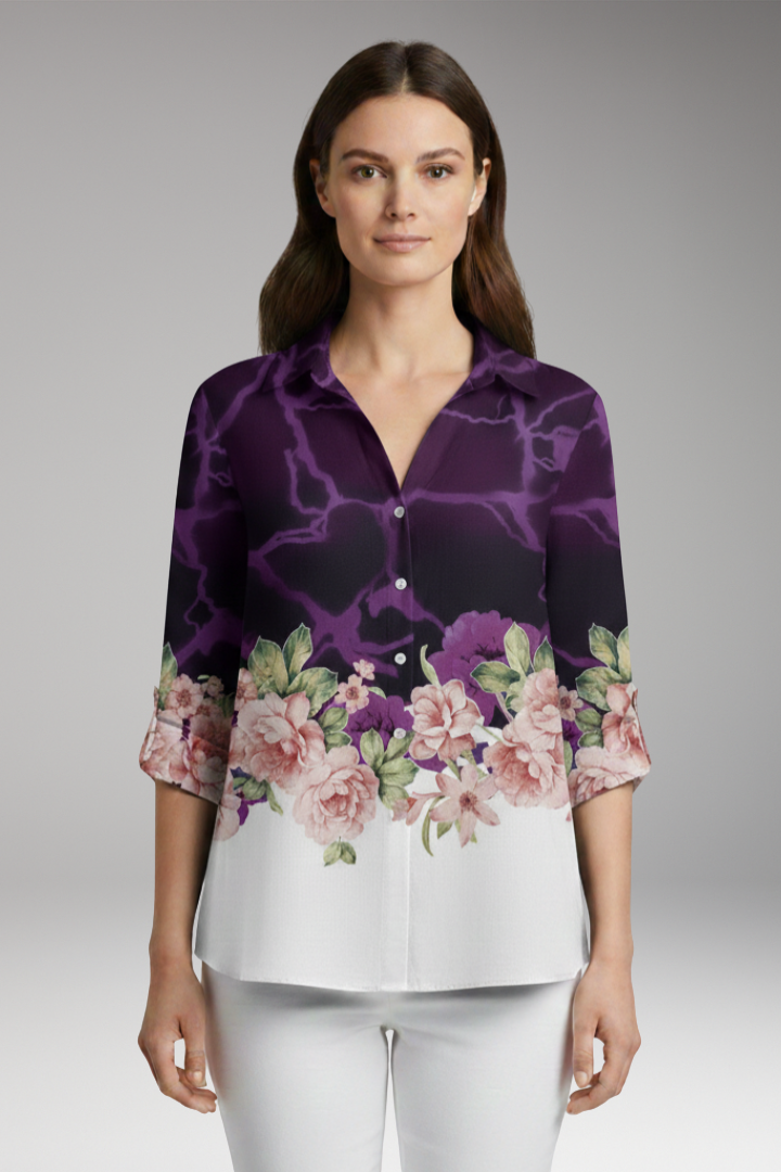 Women’s Top with Floral Print and Long Sleeves