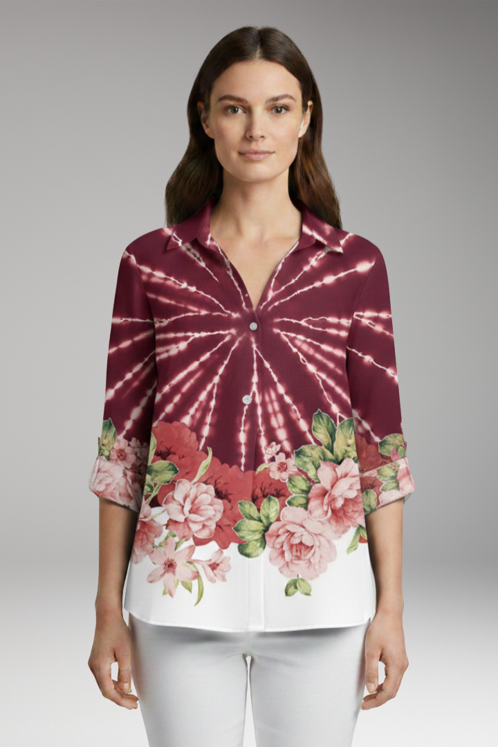 Women’s Top with Floral Print and Long Sleeves