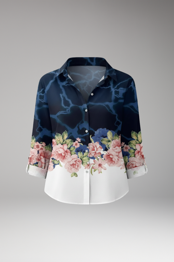 Women’s Top with Floral Print and Long Sleeves