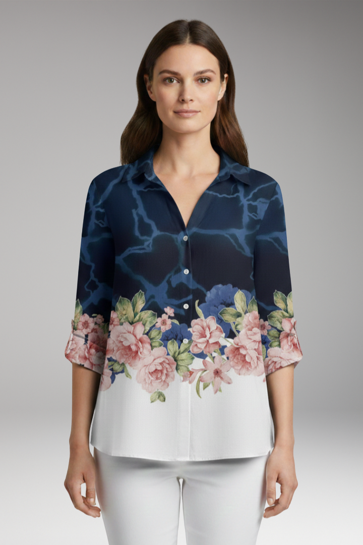 Women’s Top with Floral Print and Long Sleeves