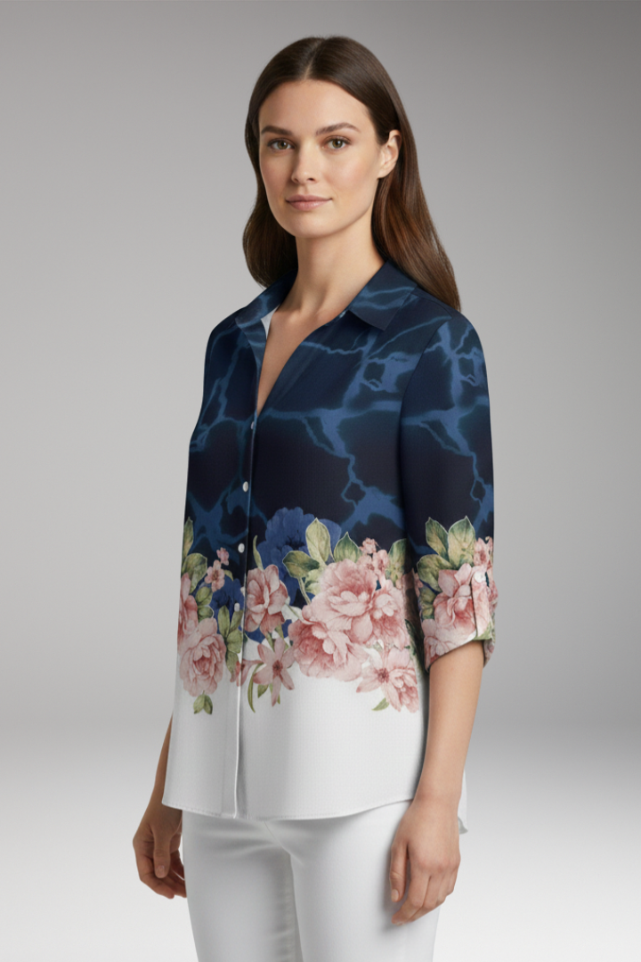 Women’s Top with Floral Print and Long Sleeves